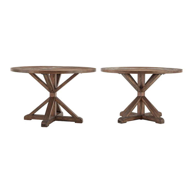 Krakova Rustic X-Base Round Pine Wood Dining Table