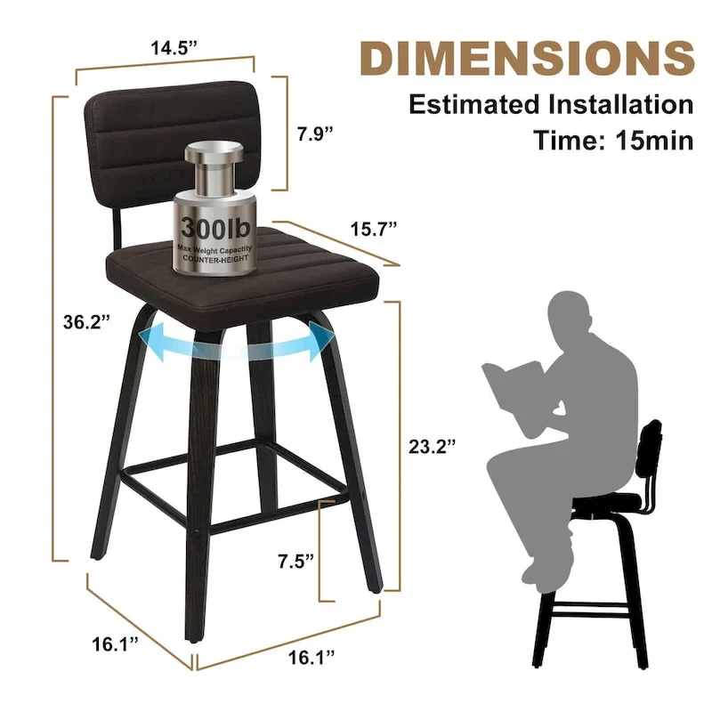 Swivel Counter Height Bar Stool with PU Leather Seat