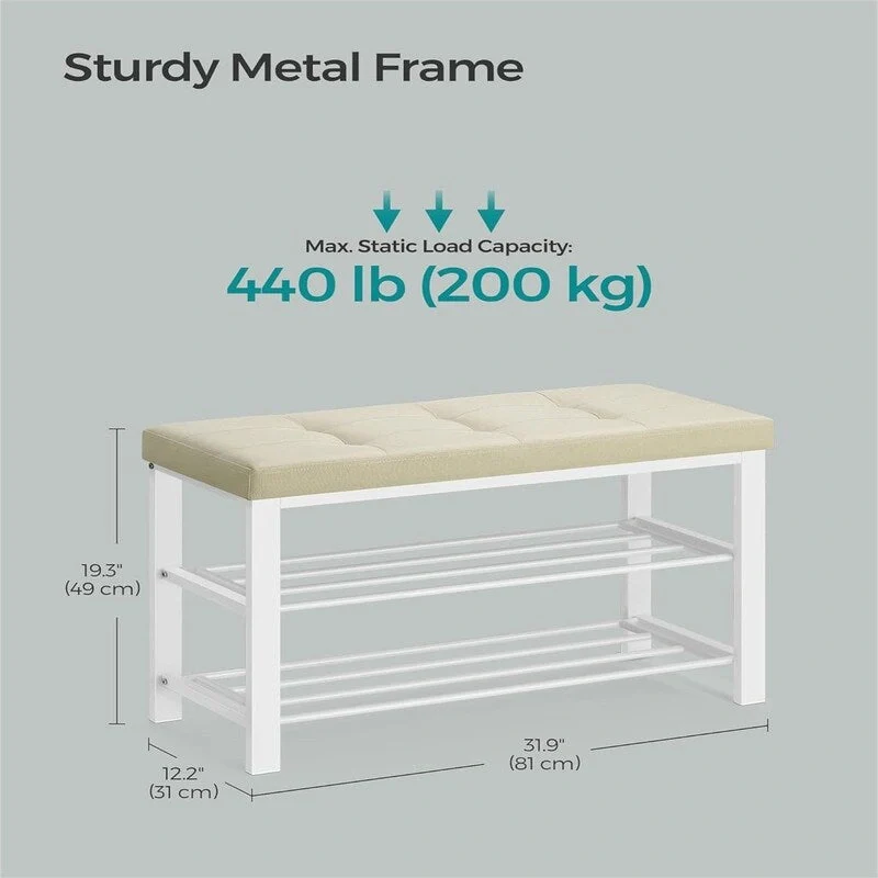 Entryway Bench with Cushion - 12.2 D x 31.9 W x 19.3 H