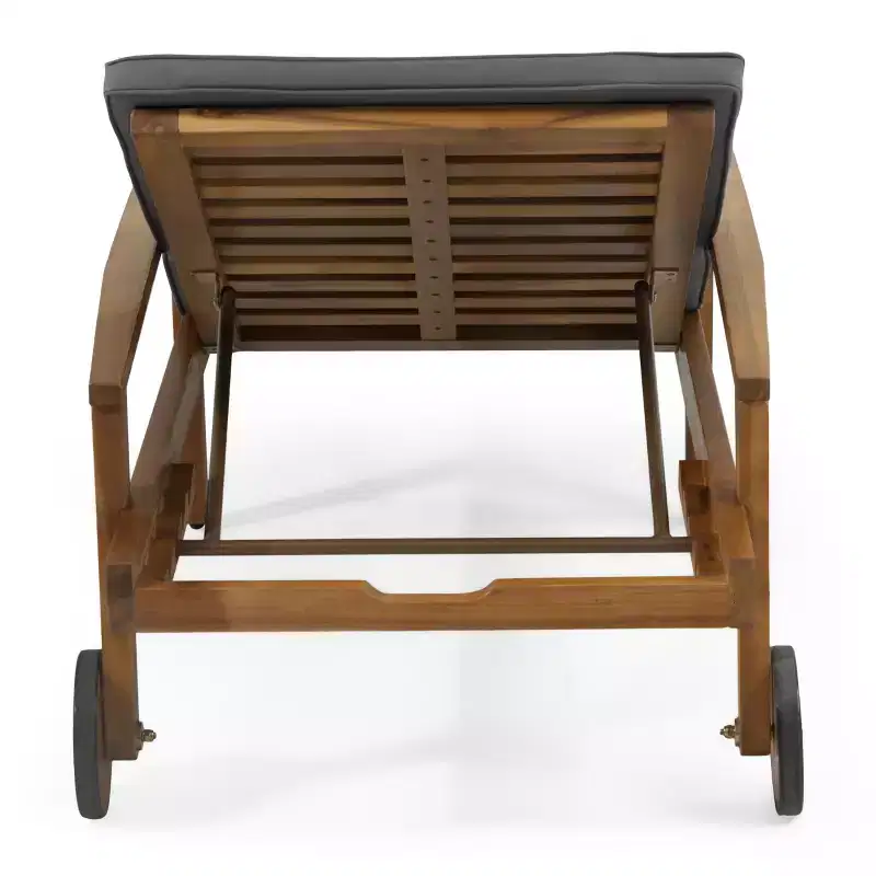 Acacia Wood Chaise Lounge with Cushion, 5-Position Reclining Patio Lounger