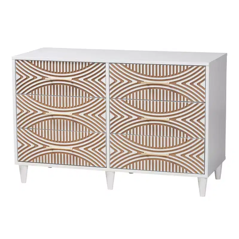 Baxton Studio Louetta Carved Contrasting 6 Drawer Dresser White/Natural Brown