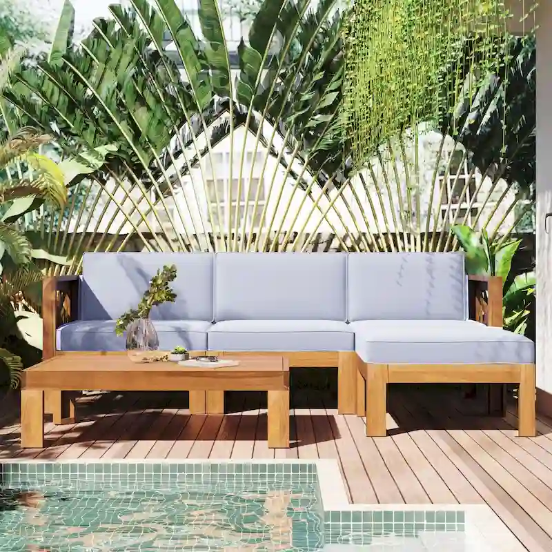 5PCS Wooden Sectional Sofa with Cushions