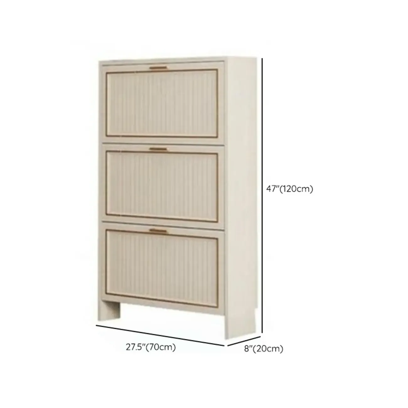 Metal White Drop Front Shoe Cabinet with Textured Panels