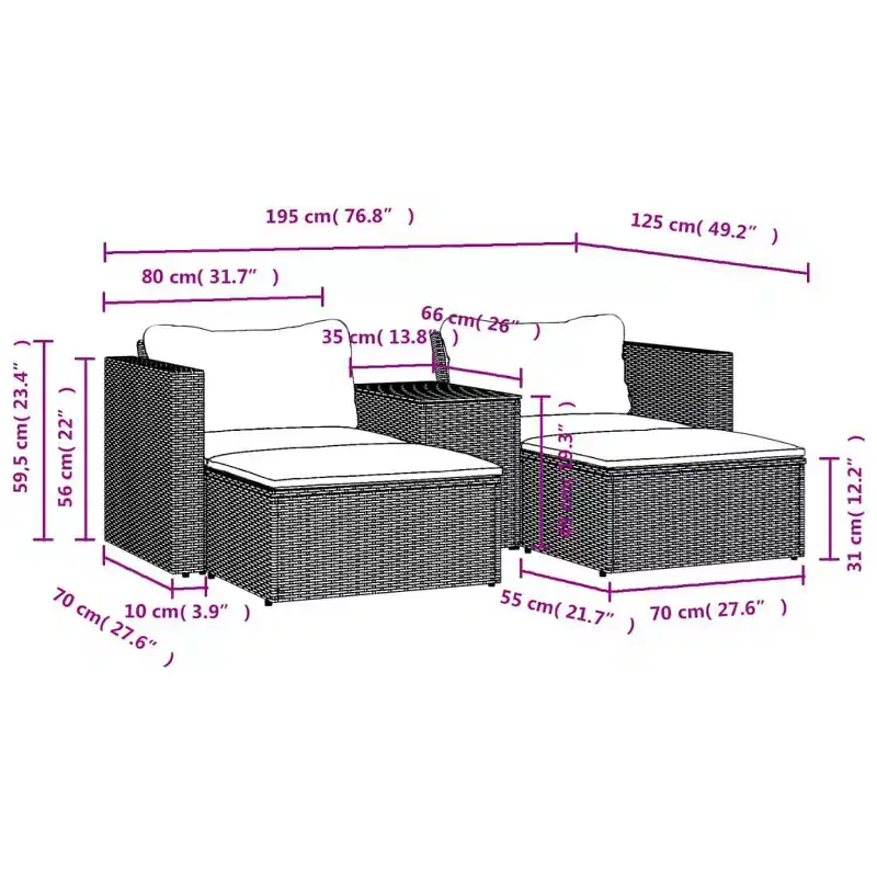 vidaXL Patio Sofa Set with Cushions Garden 5 Piece Poly Rattan Acacia
