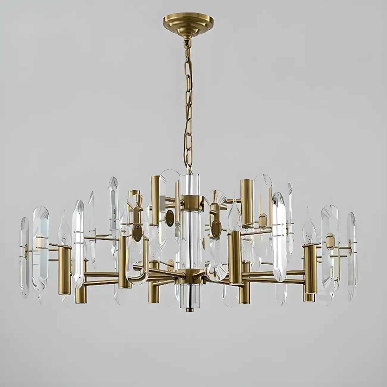 Geometric Gold Metal Clear Crystal Sputnik Chandelier