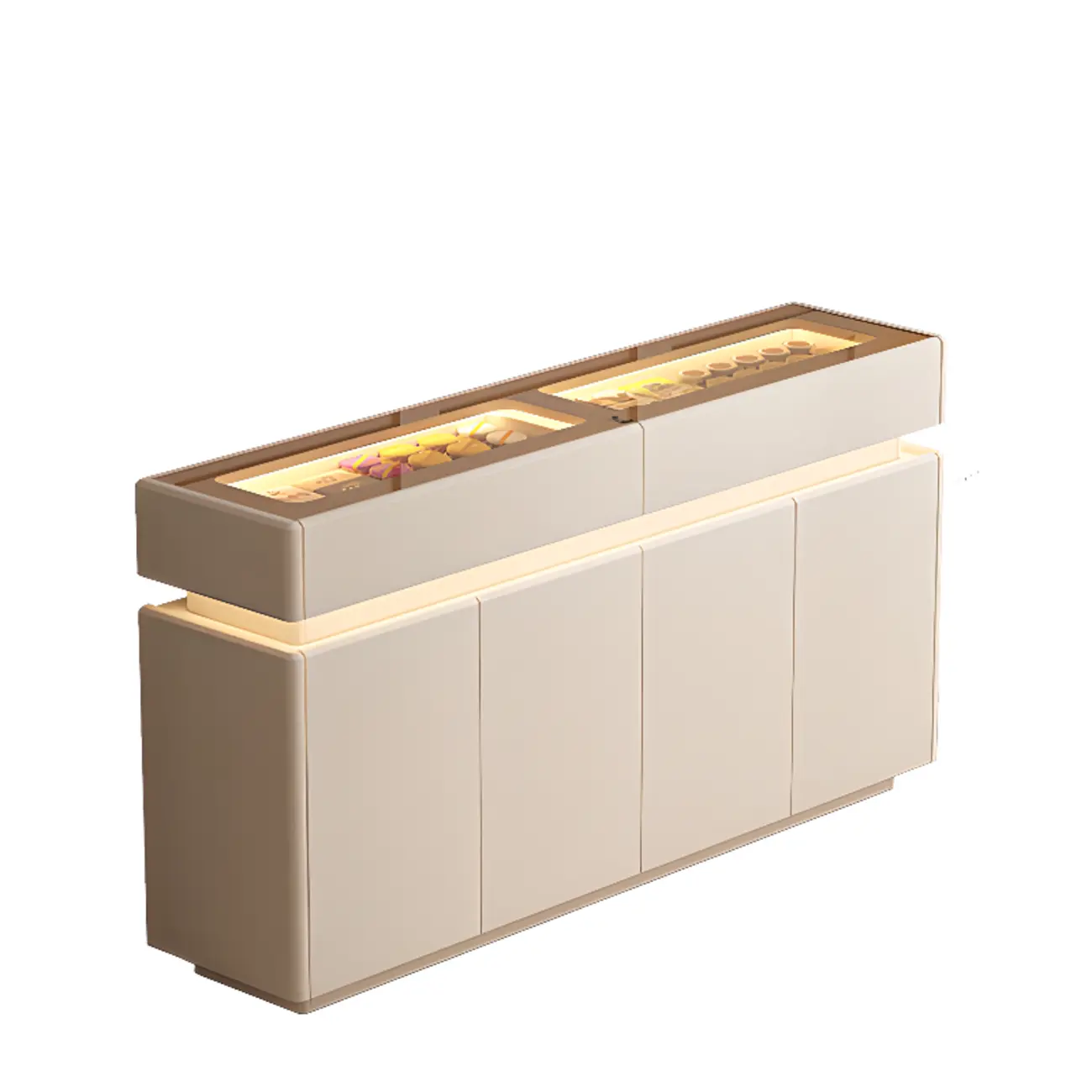 LED Light Wooden Glass Black Sideboard with Drawers Shelves