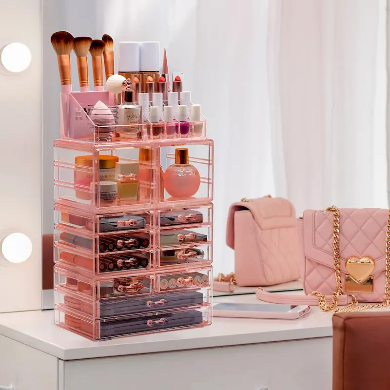Clear Acrylic Makeup Organizer with 12 Drawers and 16 Slots