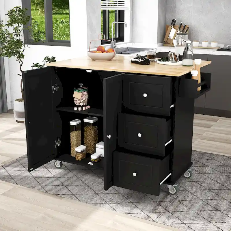 52.7 Inch Width Rolling Mobile Kitchen Island with Locking Wheels