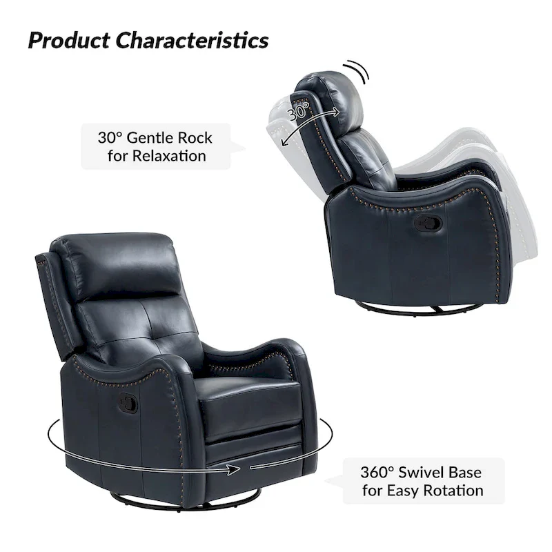 FrancoModern Genuine Leather Swivel Rocker Recliner with Nailhead Trims Sets of 2 by HULALA HOME