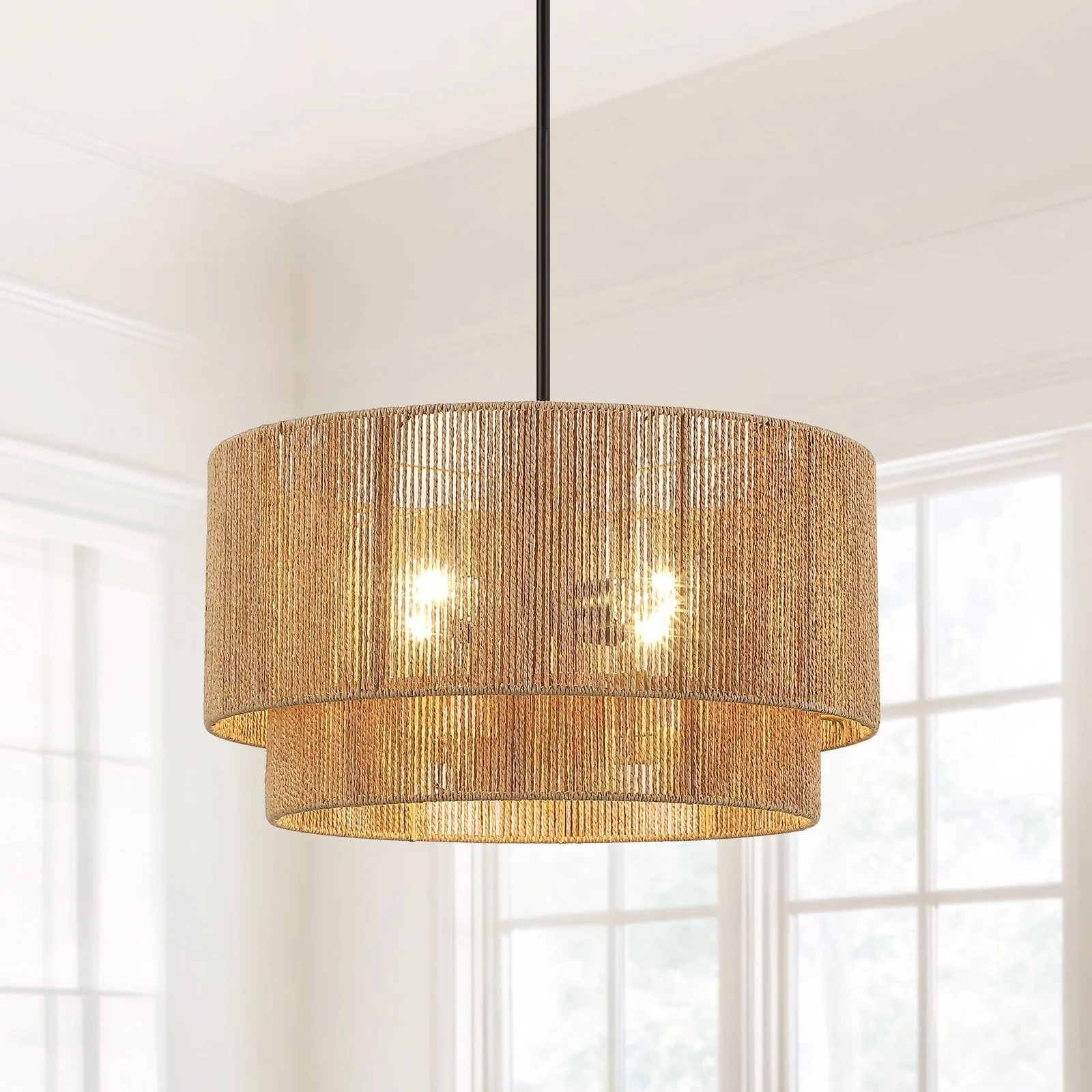 Cynthia 4-Light Natural Rattan Drum Chandelier Light - 22