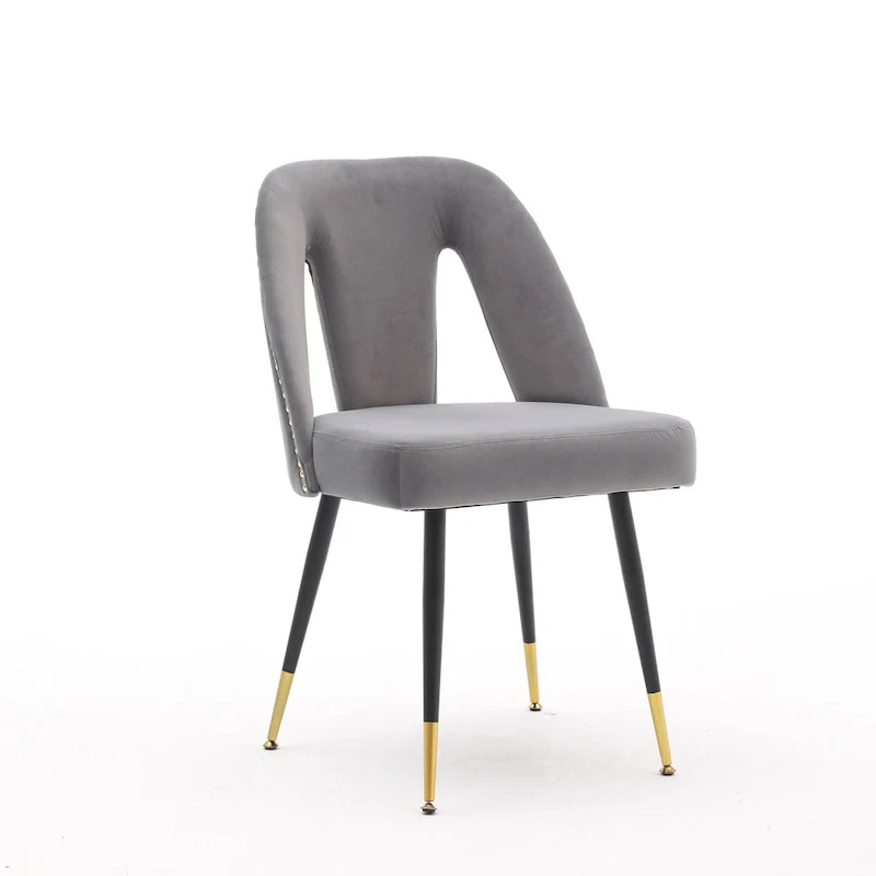 Modern Upholstered Dining Chairs with Nailheads and Metal Legs