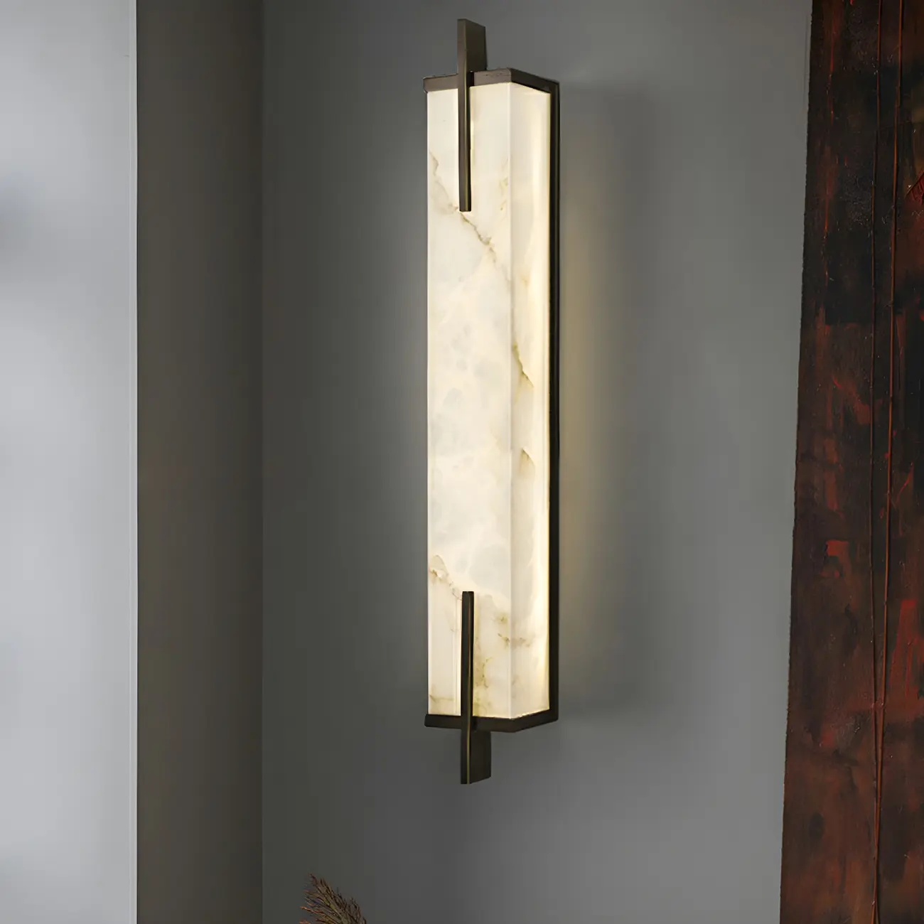 Modern Rectangle Stone Shade Metal LED Wall Sconce
