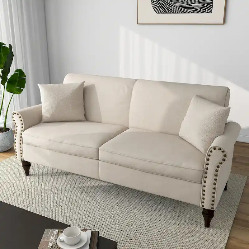 73 Sofa with Nailhead Trim Rolled Arms