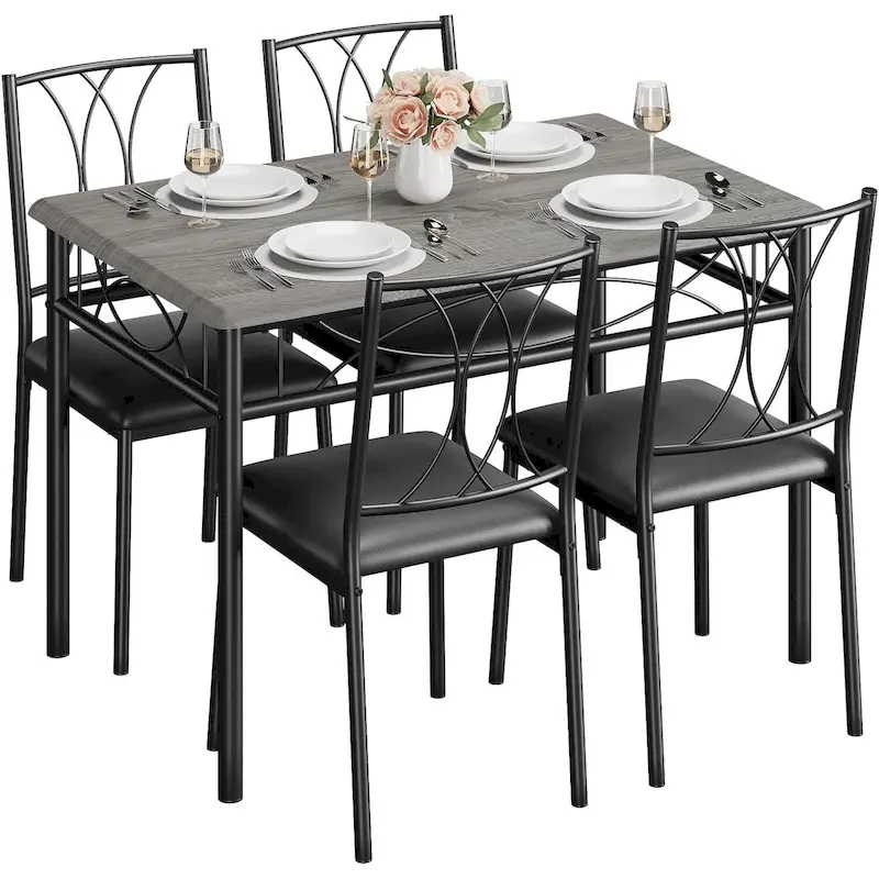 Grey / Black / Brown Rectangular Dining Table Set, 4-Person