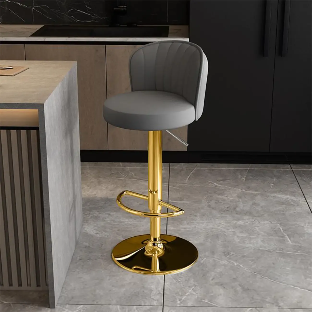Modern Leather Adjustable Swivel Bar Stools with Back