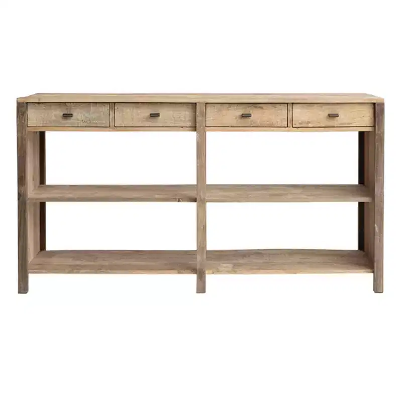 Storied Home Wood Console Table Natural: 60-Inch Rectangular Entryway Table, No Assembly Required