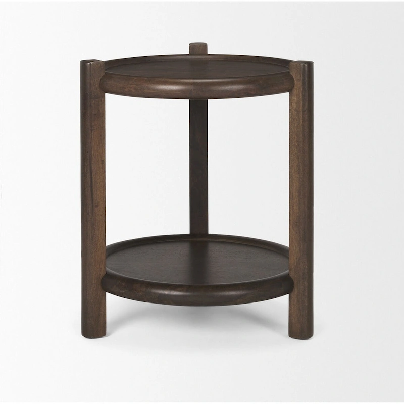 Romi Dark Brown Wood w/ Bottom Shelf Round Accent Table - 23.5L x 23.5W x 26.0H
