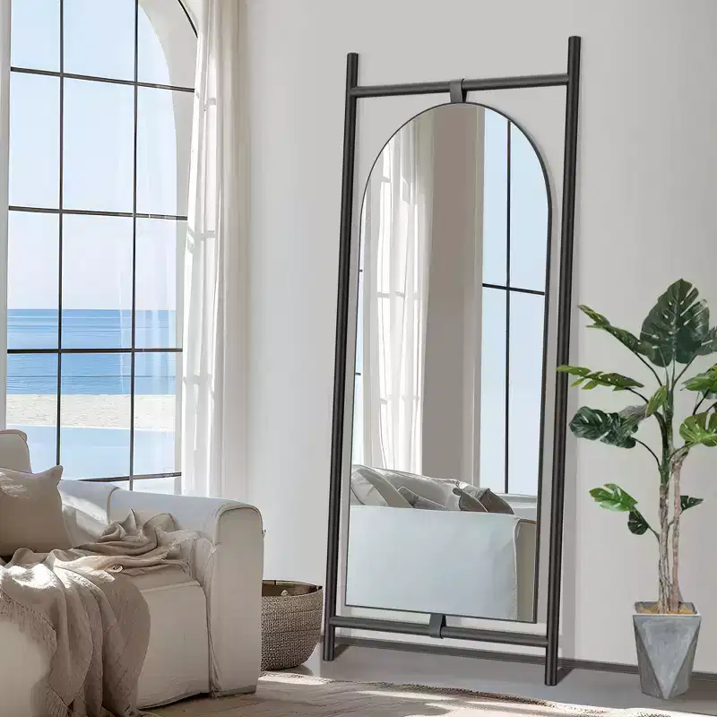 Solid Wood Ladder Embedded Arched Black Full-Length Mirror 190x80x4cm (No Stand)
