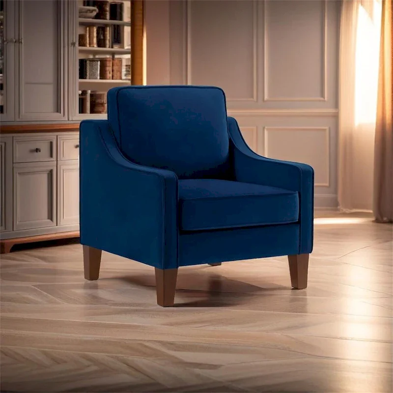 Black / Navy / Taupe Velvet Accent Chair, Single Seat, Wooden Legs