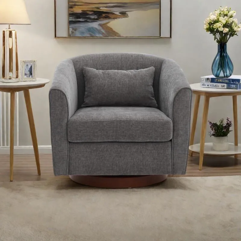Chenille Swivel Accent Chair with 360 Rotation and Wood Base