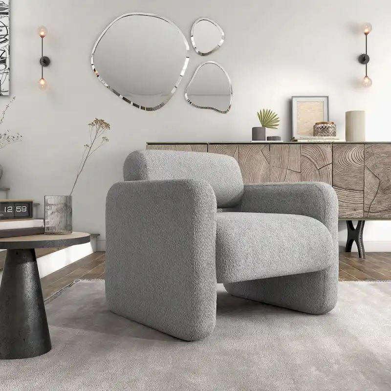 Modern Boucle Fabric Accent Chair with Arms, Upholstered Single Sofa Chair