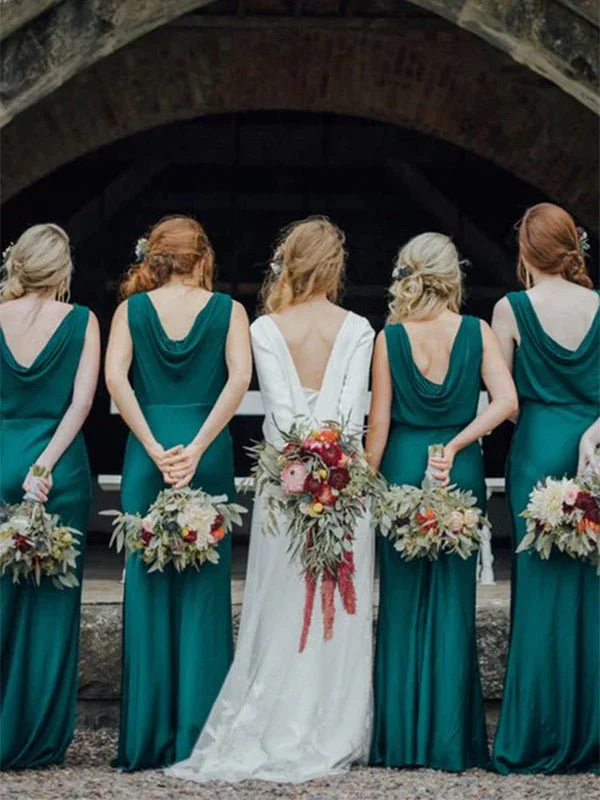 Gogerous Scoop Neck Mermaid Sleeveless Floor-Length Long Bridesmaid Dresses.