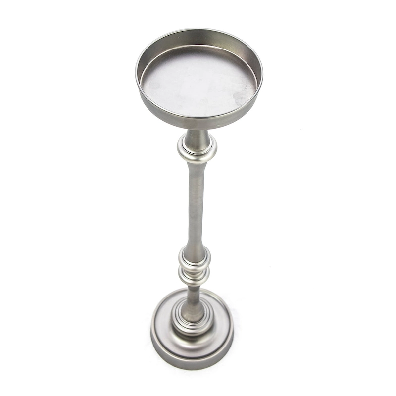 Glam Round Martini Pedestal SideTable, Antique Silver
