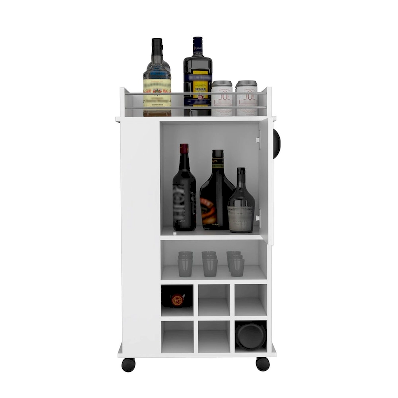 Bar Cart with Cabinet, 6 Built-in Wine Rack and Casters