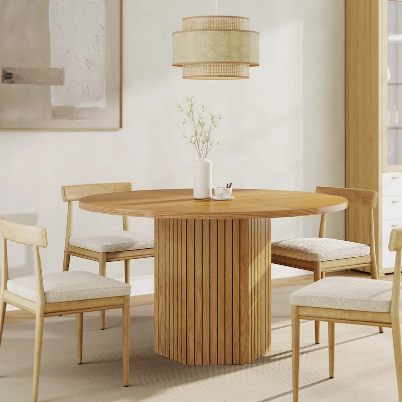47-Inch Round MDF Dining Table with Hexagonal Pedestal - Seats 4