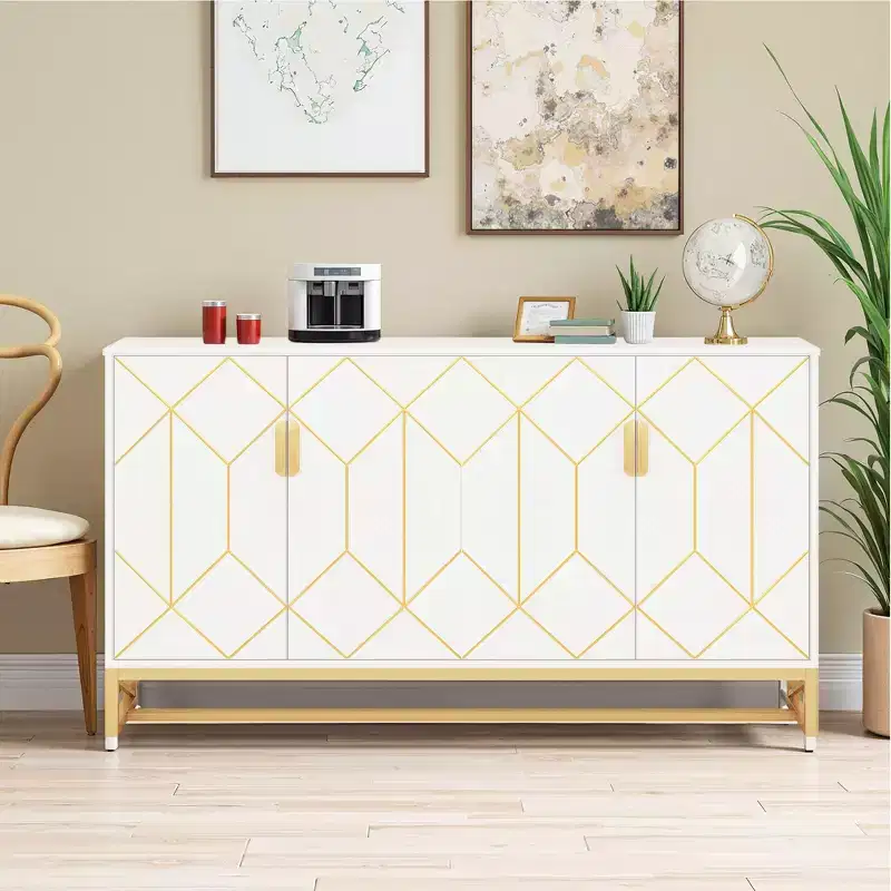 MAYEERTY Luxurious White & Gold Buffet Cabinet Modern Contemporary Stylish Design