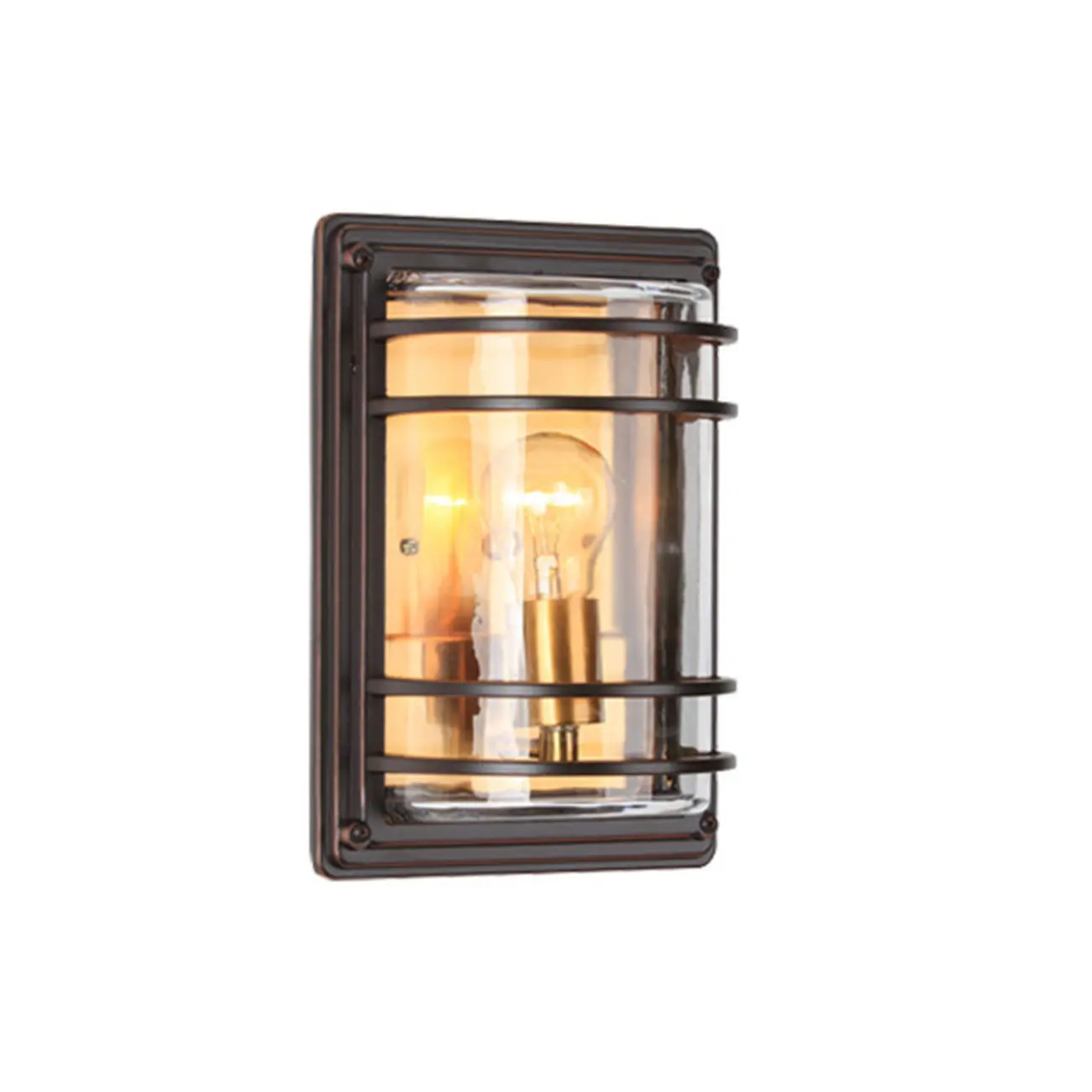Modern Metal Brown Cylinder Glass Outdoor Wall Light