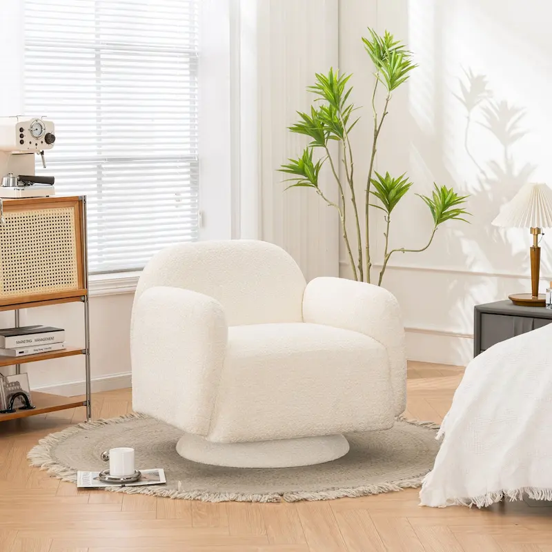 Boucle Upholstered Swivel Accent Barrel Chair with Armrest, Set of 1