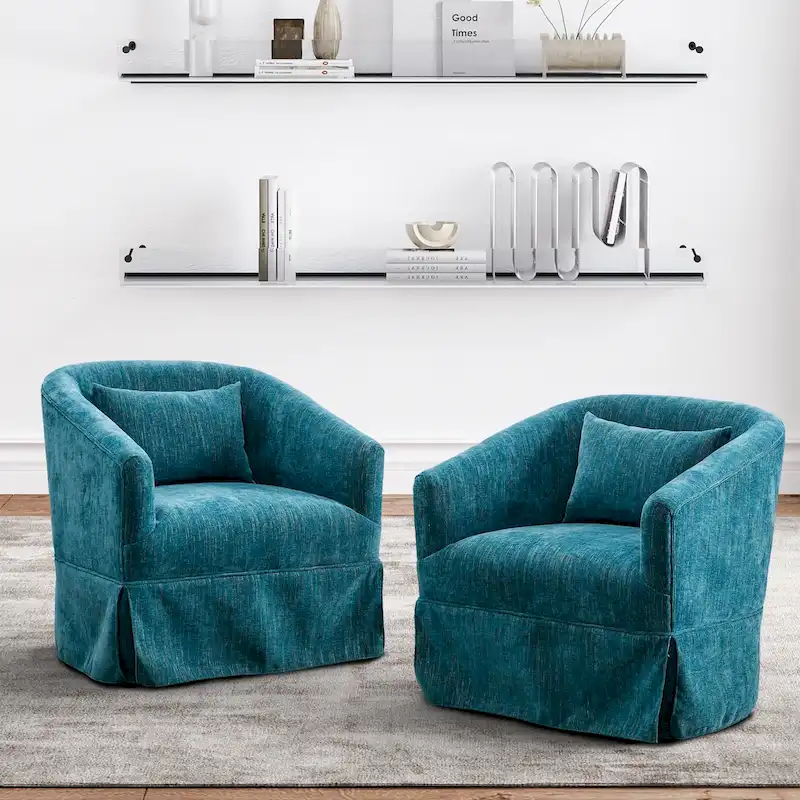 Ouyessir Set of 2 Swivel Barrel Chair 360 Degree Upholstered Accent Chair Fabric Armchair