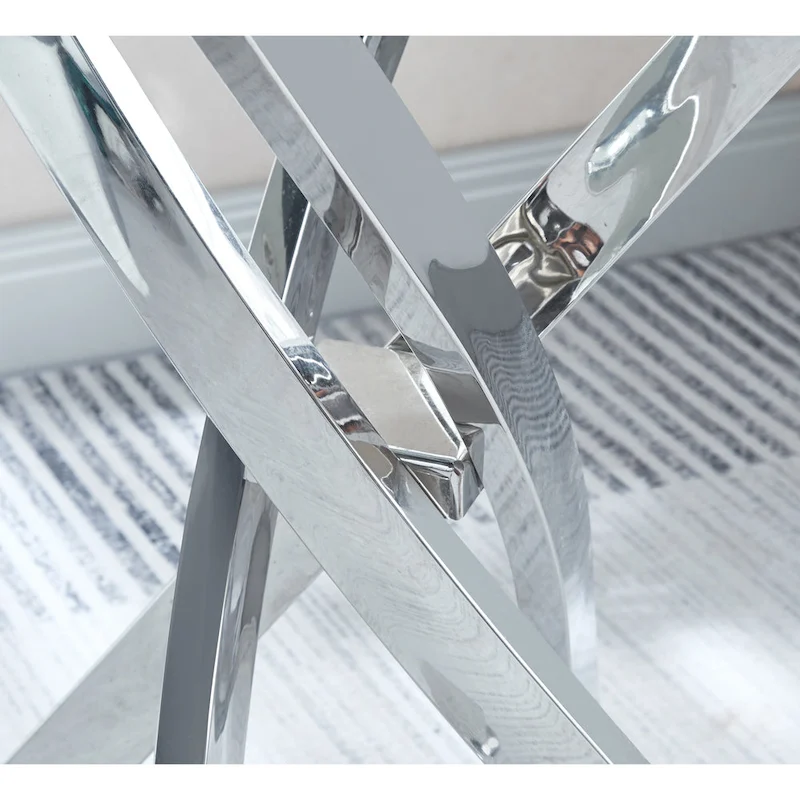 Modern Round Tempered Glass End Table with Stainless Steel Legs