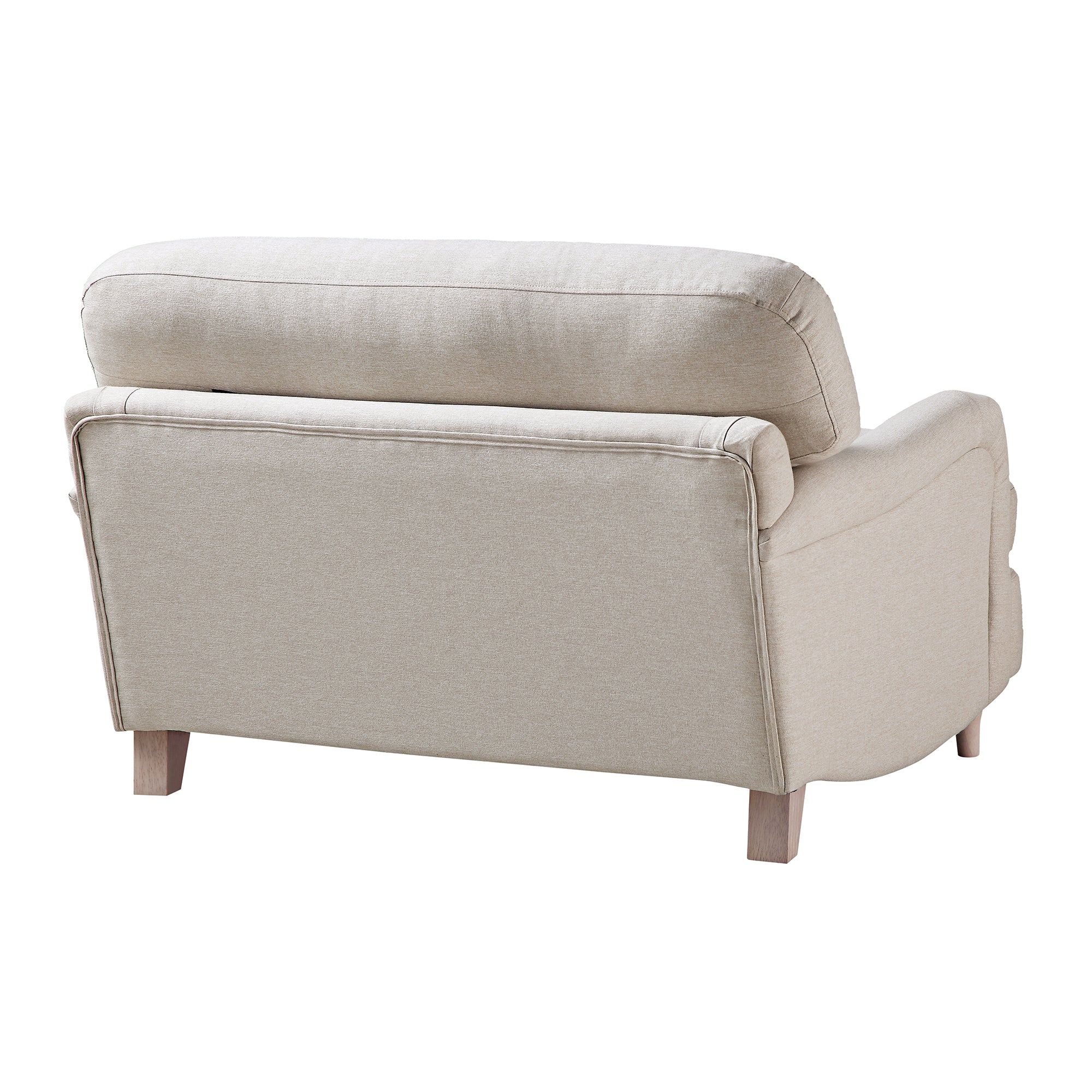 Traditional English Loveseat Sofa - Oatmeal Brushed Fabric, Curved Back, Hand Tufted Armrests, 1.5-Seater