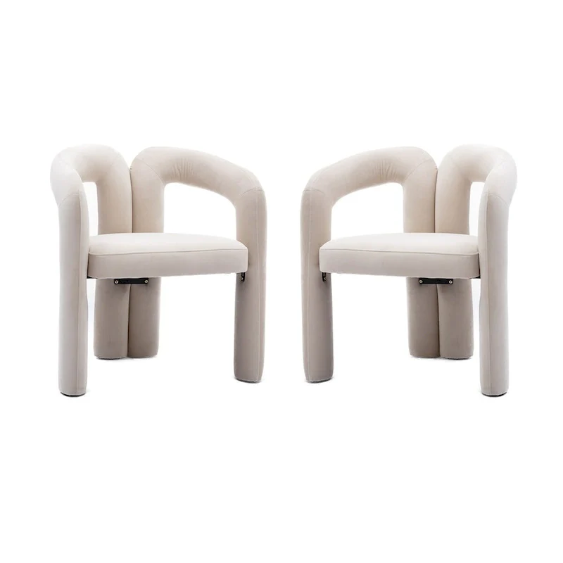 Beige / Olive / Black Velvet Barrel Accent Dining Chair with Arms, Set of 2