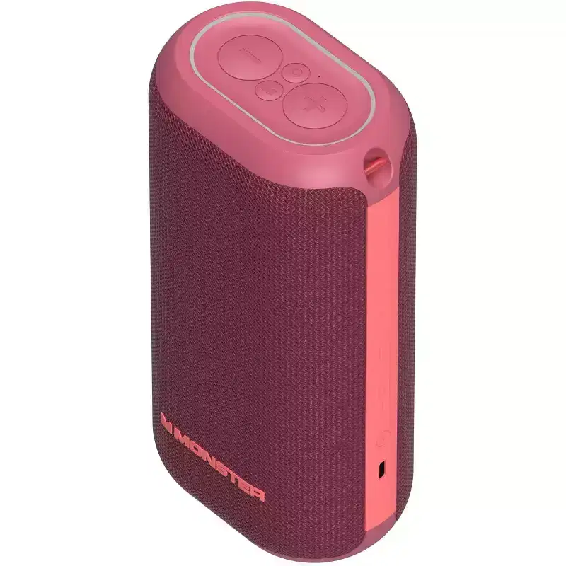 Monster DNA One Portable Bluetooth Speaker, 360 Bass Sound, 10W Qi Wireless Charging Pad, IP67 Waterproof, Indoor/Outdoor Use, Burgundy/Neon Coral