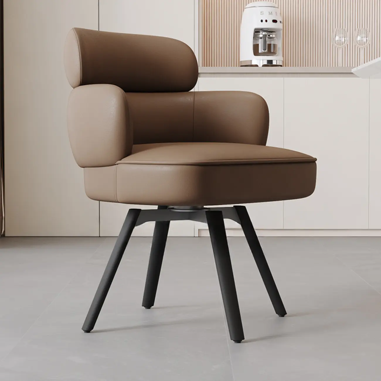 Scandinavian Swivel Brown Curved Back Dining Chairs