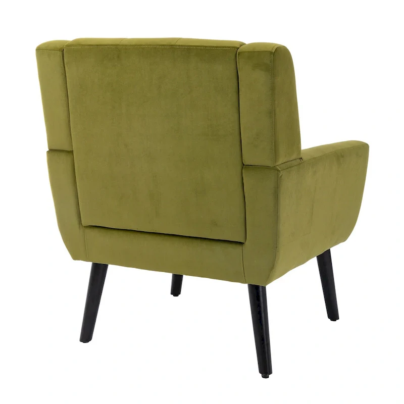 Green Velvet 29.53 Upholstered Tufted Accent Chair with Solid Black Wood Legs