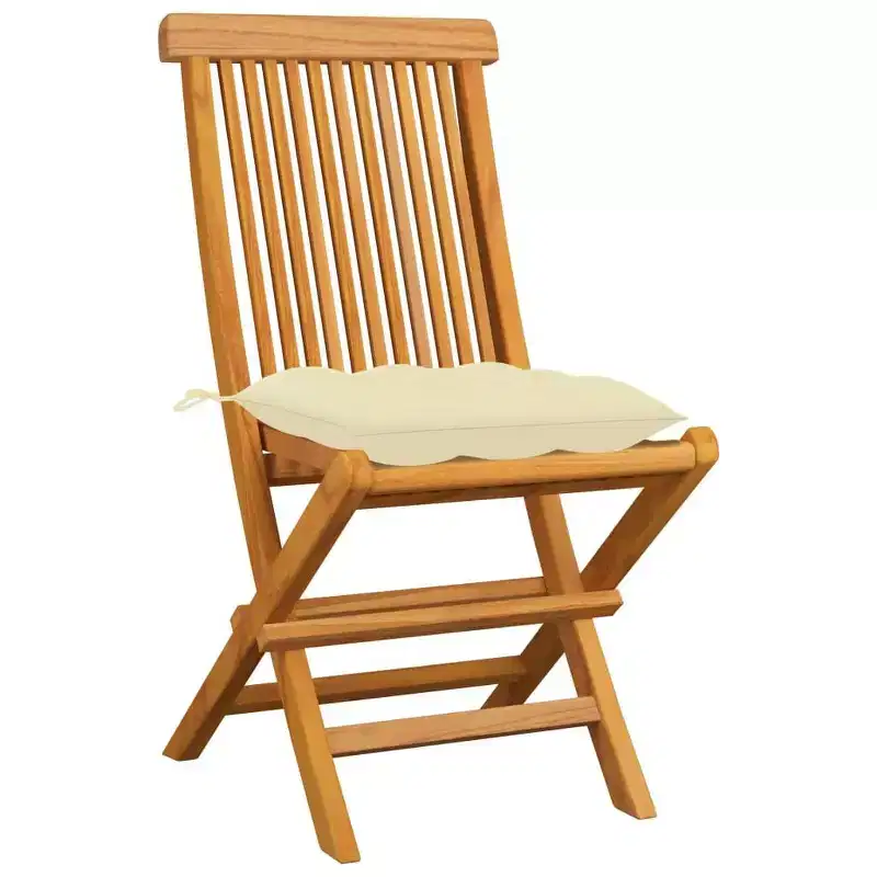 vidaXL Patio Chairs 4 Pcs  Teak Wood, Cream Cushions, Folding Bistro Chairs, Outdoor Seating for Garden, Patio, Deck & Lounge Areas
