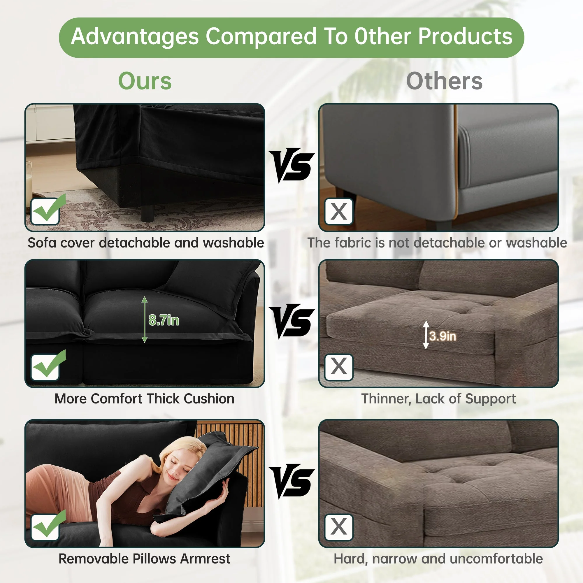 Walker Edison | Wide Deep Seat Slipcovered Black Loveseat Sofa with Ottoman