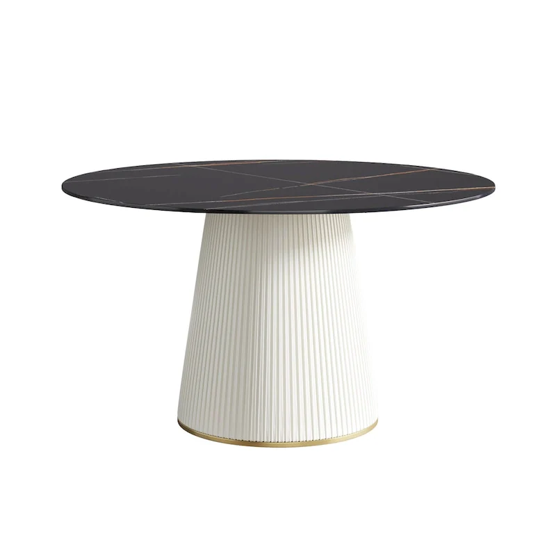 Round PU Pedestal Dining Table Faux Marble Dining Table