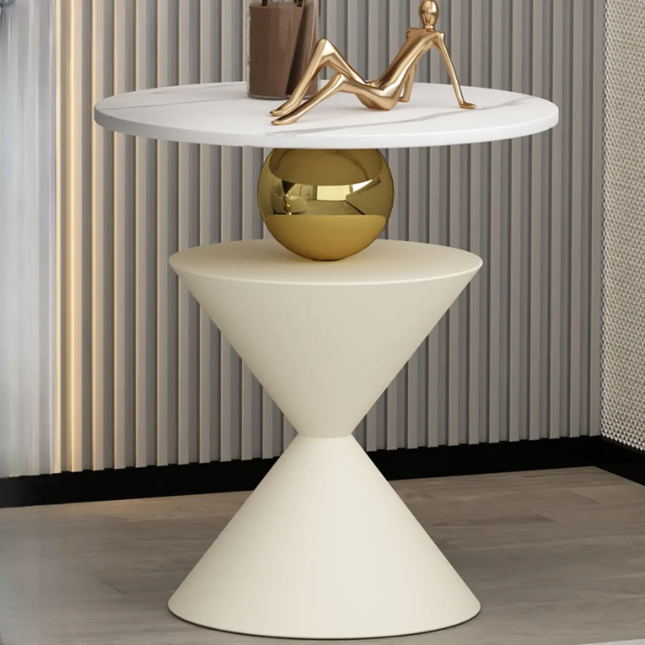 Glam White Stone Stump Base Round Side Table