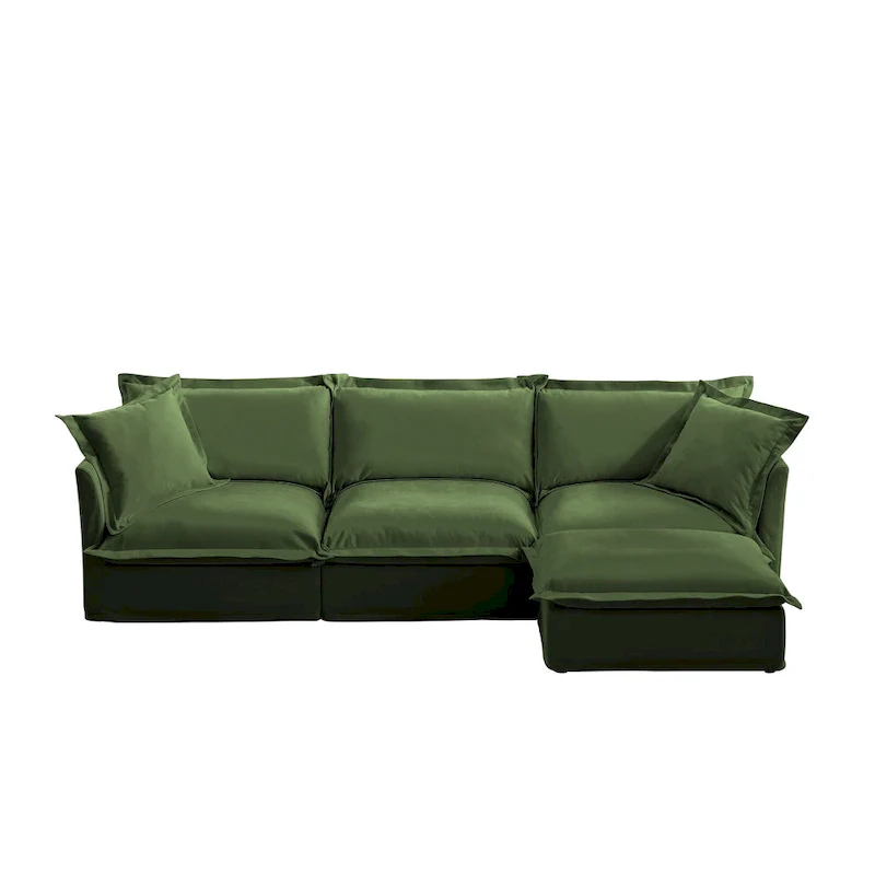 120 Chenille L-Shaped Sectional with Convertible Ottoman & 2 Pillows and 3-Seater Cloud Couch