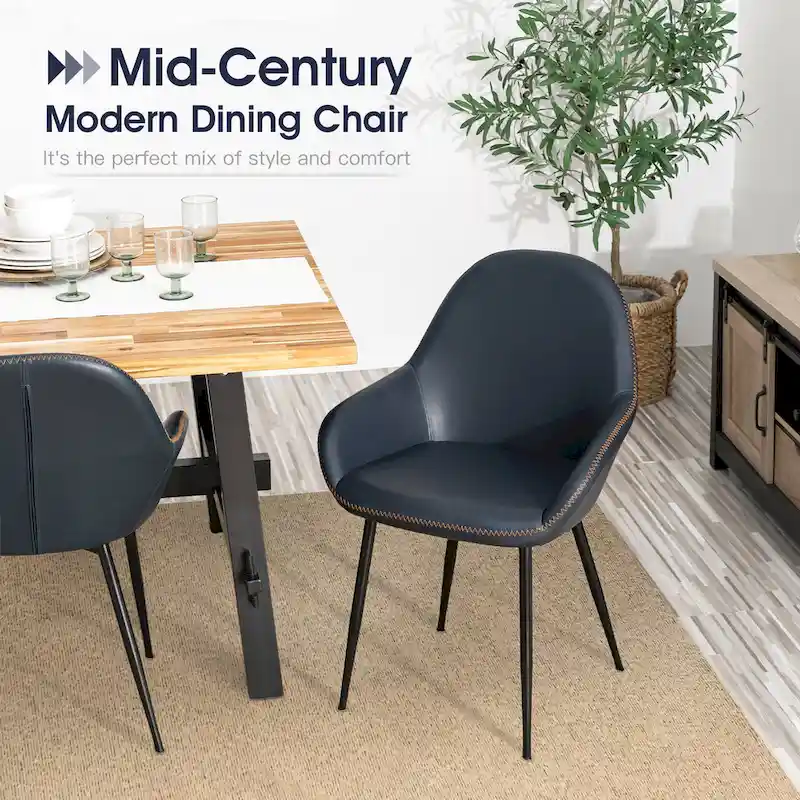 Glitzhome Set of 4 Mid-Century Leatherette Stitched Dining Accent Armchairs