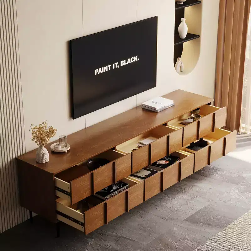 Luck Live 86.61 Contemporary TV Stand with Multi Drawers, Metal Legs, Ventilation Holes