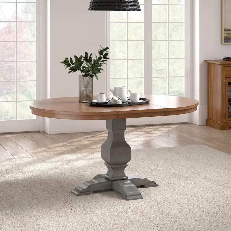 Two-Tone Oval Solid Wood Extending Dining Table
