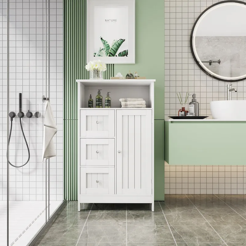 Bathroom storage cabinet with drawers and door