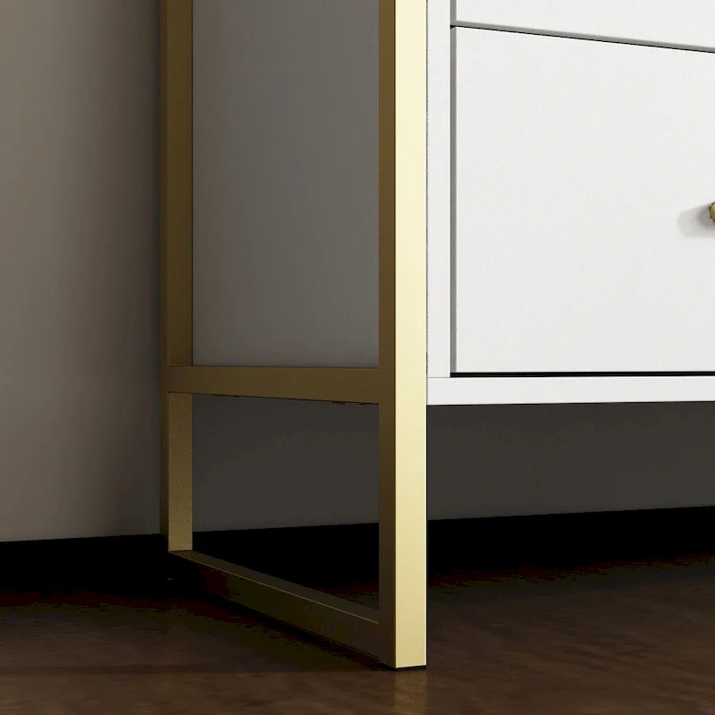 Elegant 9-Drawer Dresser with Gold Accents - Black Stripe Finish Chest