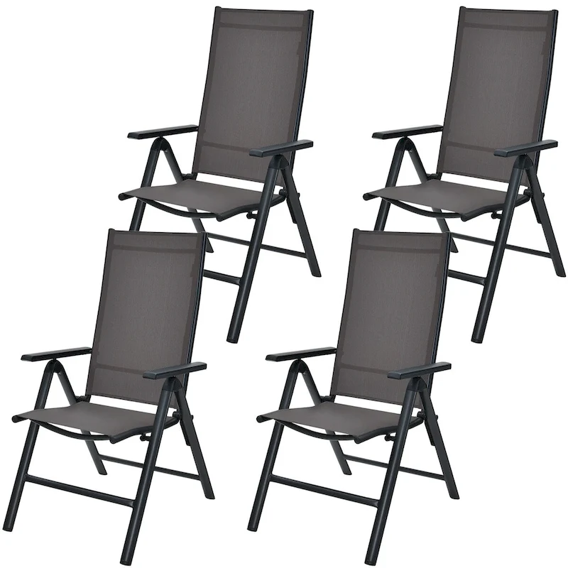 4PCS Patio Folding Dining Chairs Aluminium Adjustable Back - See details